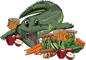 Crocodile Eating Fruits and Vegetables