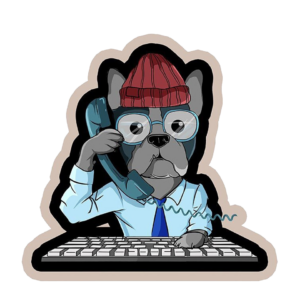 A dog using a keyboard and a phone