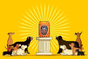 Dogs Looking at the Dog Food on the Podium