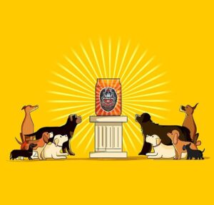 Dogs Looking at the Dog Food on the Podium